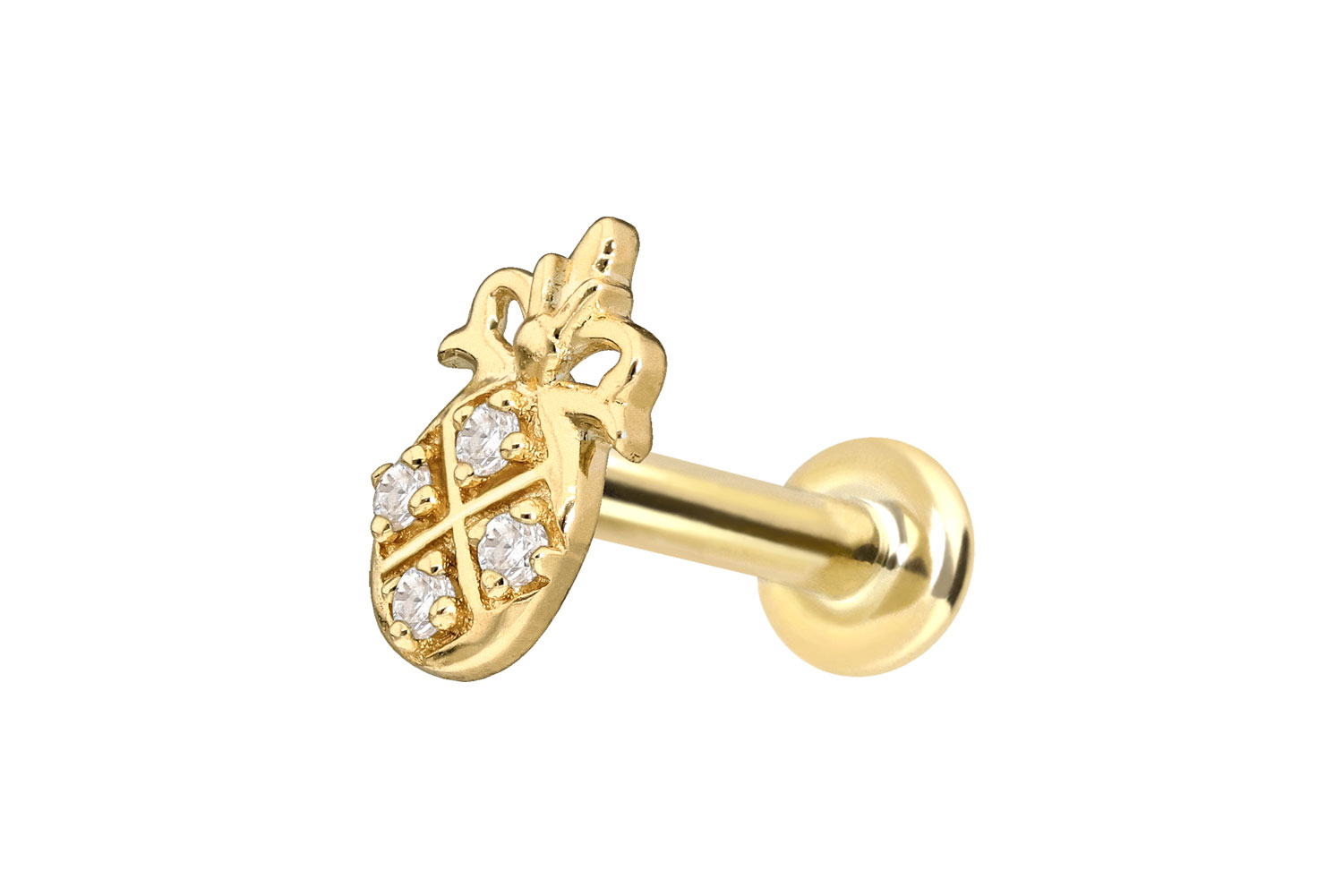 14 Karat Gold Labret Piercing mit Push Fit MOISSANIT-ANANAS